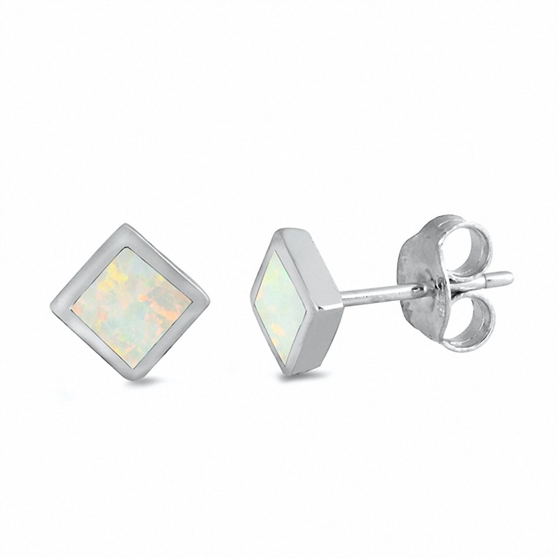 6mm Square Solitaire Stud earrings Created Opal 925 Sterling Silver Choose Color