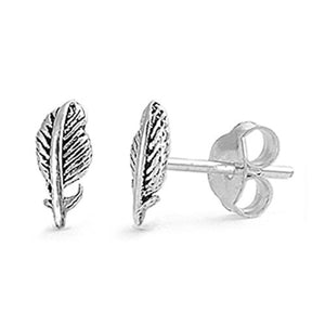 High Fashion 8mm Small Tiny Pair of Feather Design Stud Post Earrings Solid 925 Sterling Silver Feather Earrings Cute Gift For Kids Children