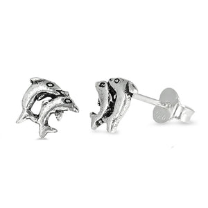 7mm Dolphin Stud Post Earrings 925 Sterling Silver Dolphin Earring Choose Color - Blue Apple Jewelry