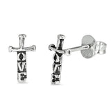 9mm Love Cross Stud Post Earrings 925 Sterling Silver Love Cross Earrings Choose Color - Blue Apple Jewelry