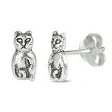 9mm Cat Stud Post Earrings 925 Sterling Silver Cat Earrings Choose Color - Blue Apple Jewelry