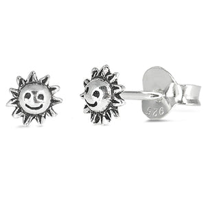 5mm Tiny Round Smiling Sun Stud Post Earrings 925 Sterling Silver Sun Earring Choose Color - Blue Apple Jewelry