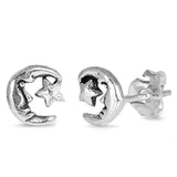 Tiny Small Moon Star Stud Post Earrings 925 Sterling Silver