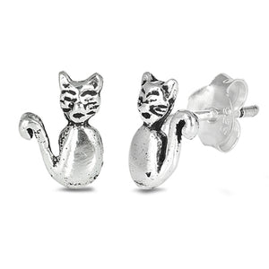 8mm Tiny Cat Stud Post Earrings 925 Sterling Silver Choose Color - Blue Apple Jewelry