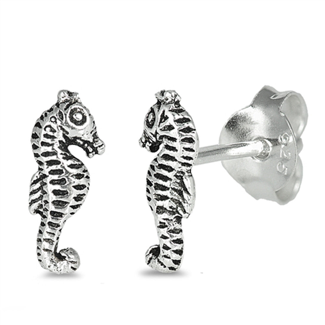 8mm Tiny Small Seahorse Stud Post Earrings 925 Sterling Silver Choose Color - Blue Apple Jewelry