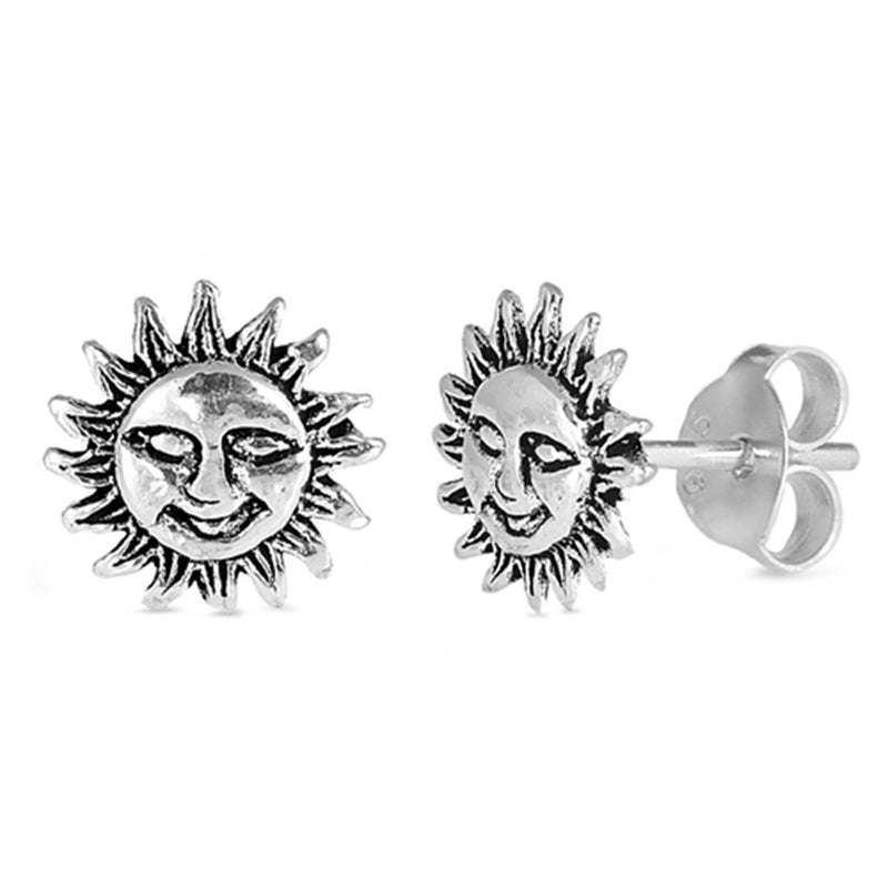 8mm Tiny Sun Earrings Smiling Sun Stud Post Earrings 925 Sterling Silver Choose Color - Blue Apple Jewelry