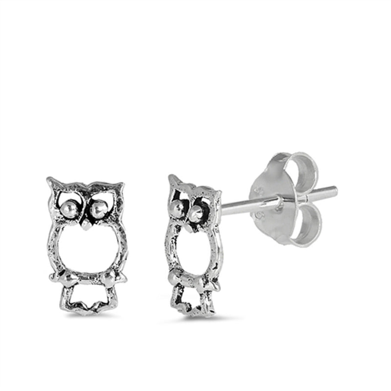 8mm Tiny Owl Stud Post Earrings 925 Sterling Silver Owl Earring Choose Color - Blue Apple Jewelry