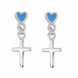 Heart Cross Dangling Earrings 925 Sterling Silver Choose Color