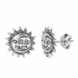 Sun Moon Stud Earrings 925 Sterling Silver Choose Color