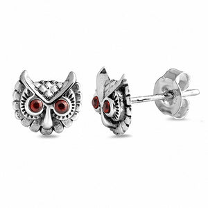 Small Owl Stud Earrings Round Red Eyes Choose Color
