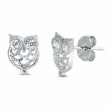 Owl Stud Earrings Round Cubic Zirconia 925 Sterling Silver Chose Color