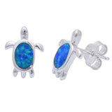 Turtle Stud Earrings Lab Created Opal 925 Sterling Silver