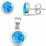 Solitaire Jewelry Set Bezel Lab Created Opal 925 Sterling Silver