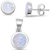 Solitaire Jewelry Set Bezel Lab Created Opal 925 Sterling Silver