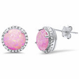 8mm Halo Wedding Stud Earrings Round Lab Created Opal 925 Sterling Silver Choose Color
