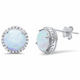 8mm Halo Wedding Stud Earrings Round Lab Created Opal 925 Sterling Silver Choose Color