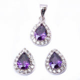 Halo Bridal Jewelry Set Teardrop Pear Round Cubic Zirconia 925 Sterling Silver