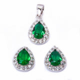 Halo Bridal Jewelry Set Teardrop Pear Round Cubic Zirconia 925 Sterling Silver