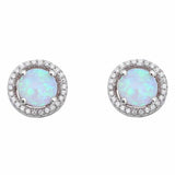 Halo Created Opal Earrings Round Simulated Cubic Zirconia 925 Sterling Silver