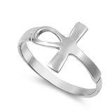 Petite Dainty Sideways Egyptian Ankh Cross Ring 925 Sterling Silver