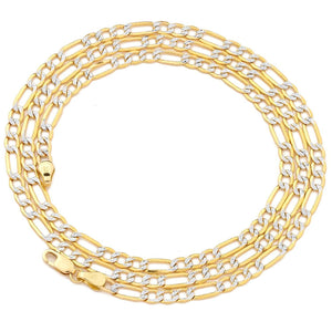 7.2MM Pave Figaro Yellow Gold Chain .925 Sterling Silver Length "8-32" Inches