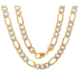 7.2MM Pave Figaro Yellow Gold Chain .925 Sterling Silver Length "8-32" Inches