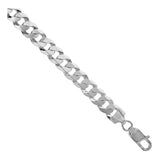 14MM 300 Flat Pave Curb Chain .925 Solid Sterling Silver Sizes "8-30" Inches