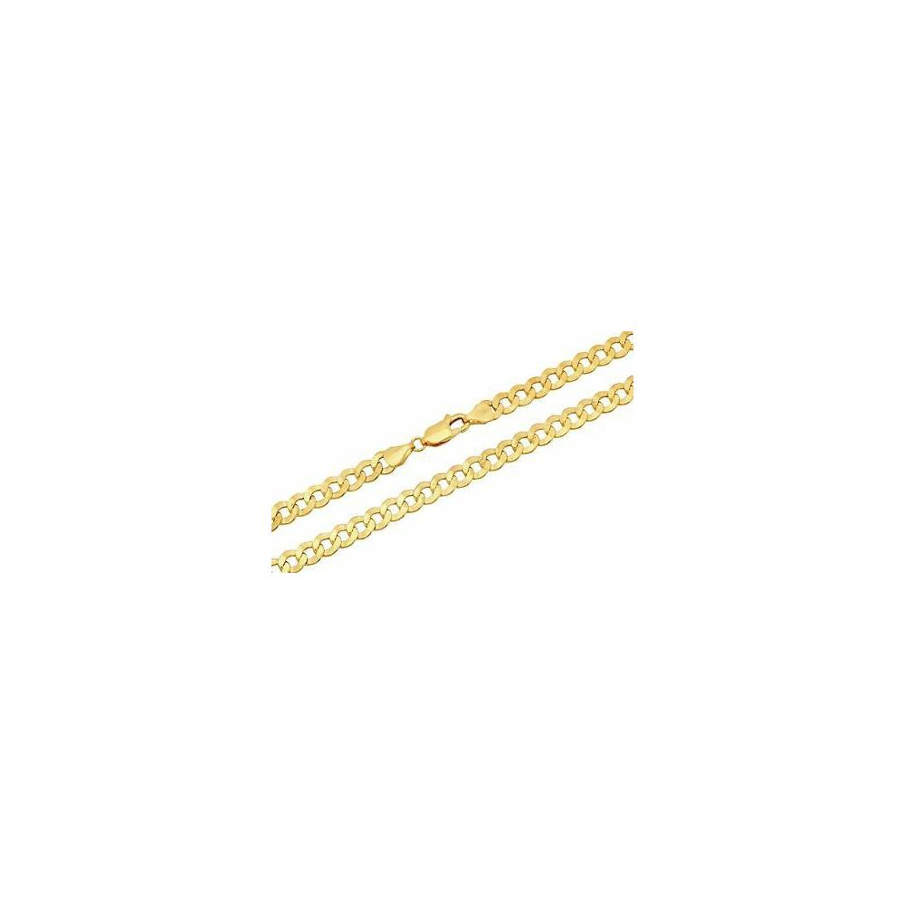 7.5MM Yellow Gold Flat Curb Chain .925 Solid Sterling Silver Sizes 8"-30"