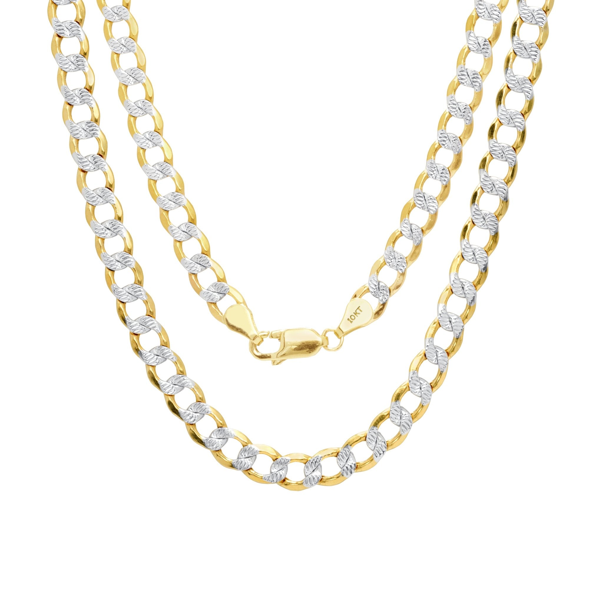7.5MM Yellow Gold Flat Pave Curb Chain .925 Solid Sterling Silver 8"- 32" Inches