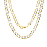 7.5MM Yellow Gold Flat Pave Curb Chain .925 Solid Sterling Silver 8"- 32" Inches