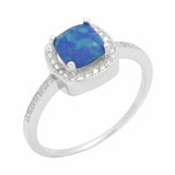 Halo Solitaire Accent Engagement Ring Created Opal Round Cubic Zirconia 925 Sterling Silver Choose Color
