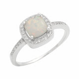 Halo Solitaire Accent Engagement Ring Created Opal Round Cubic Zirconia 925 Sterling Silver Choose Color