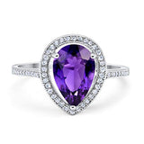 Halo Teardrop Pear Shape Simulated Cubic Zirconia Ring  925 Sterling Silver