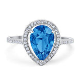 Halo Teardrop Pear Shape Simulated Cubic Zirconia Ring  925 Sterling Silver
