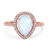 Halo Teardrop Pear Shape Simulated Cubic Zirconia Ring  925 Sterling Silver