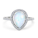 Halo Teardrop Pear Shape Simulated Cubic Zirconia Ring  925 Sterling Silver