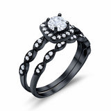 Art Deco Bridal Set Piece Ring Two Tone Round Simulated CZ 925 Sterling Silver