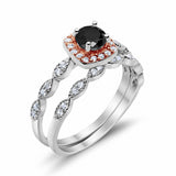 Art Deco Bridal Set Piece Ring Two Tone Round Simulated CZ 925 Sterling Silver