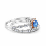 Art Deco Bridal Set Piece Ring Two Tone Round Simulated CZ 925 Sterling Silver