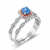 Art Deco Bridal Set Piece Ring Two Tone Round Simulated CZ 925 Sterling Silver