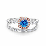 Art Deco Bridal Set Piece Ring Two Tone Round Simulated CZ 925 Sterling Silver
