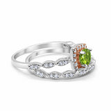 Art Deco Bridal Set Piece Ring Two Tone Round Simulated CZ 925 Sterling Silver