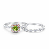 Art Deco Bridal Set Piece Ring Two Tone Round Simulated CZ 925 Sterling Silver