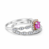 Art Deco Bridal Set Piece Ring Two Tone Round Simulated CZ 925 Sterling Silver