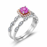 Art Deco Bridal Set Piece Ring Two Tone Round Simulated CZ 925 Sterling Silver