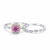 Art Deco Bridal Set Piece Ring Two Tone Round Simulated CZ 925 Sterling Silver