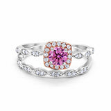 Art Deco Bridal Set Piece Ring Two Tone Round Simulated CZ 925 Sterling Silver