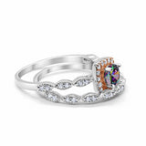 Art Deco Bridal Set Piece Ring Two Tone Round Simulated CZ 925 Sterling Silver