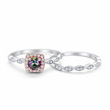 Art Deco Bridal Set Piece Ring Two Tone Round Simulated CZ 925 Sterling Silver