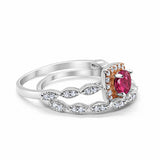Art Deco Bridal Set Piece Ring Two Tone Round Simulated CZ 925 Sterling Silver